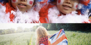 日本国旗とイギリス国旗と女の子